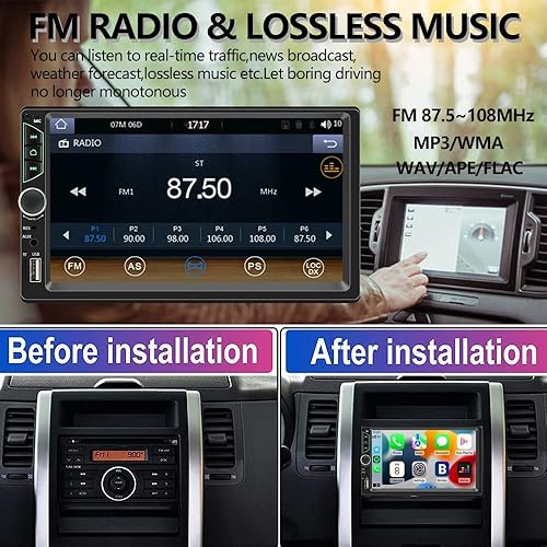 Miniatura 4 de Estéreo de coche doble DIN con Apple Carplay inalámbrico Android Auto pantalla táctil HD de 7 pulgadas con Bluetooth receptor de audio para coche
