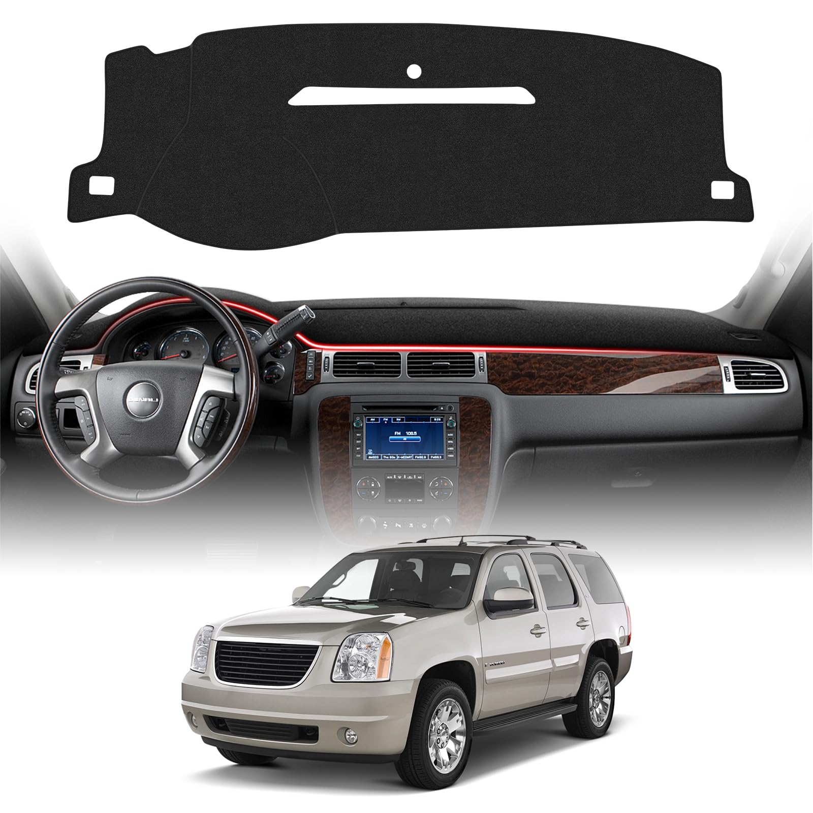 CARTIST Dash Cover Fits for 2007-2013 Chevy Silverado Sierra(NOT fit LT/WT/LS), 2007-2014 Chevy Tahoe Suburban Denali Avalanche & GMC Yukon/XL Without Dash Speaker(Only fit ONE Glove Boxes)