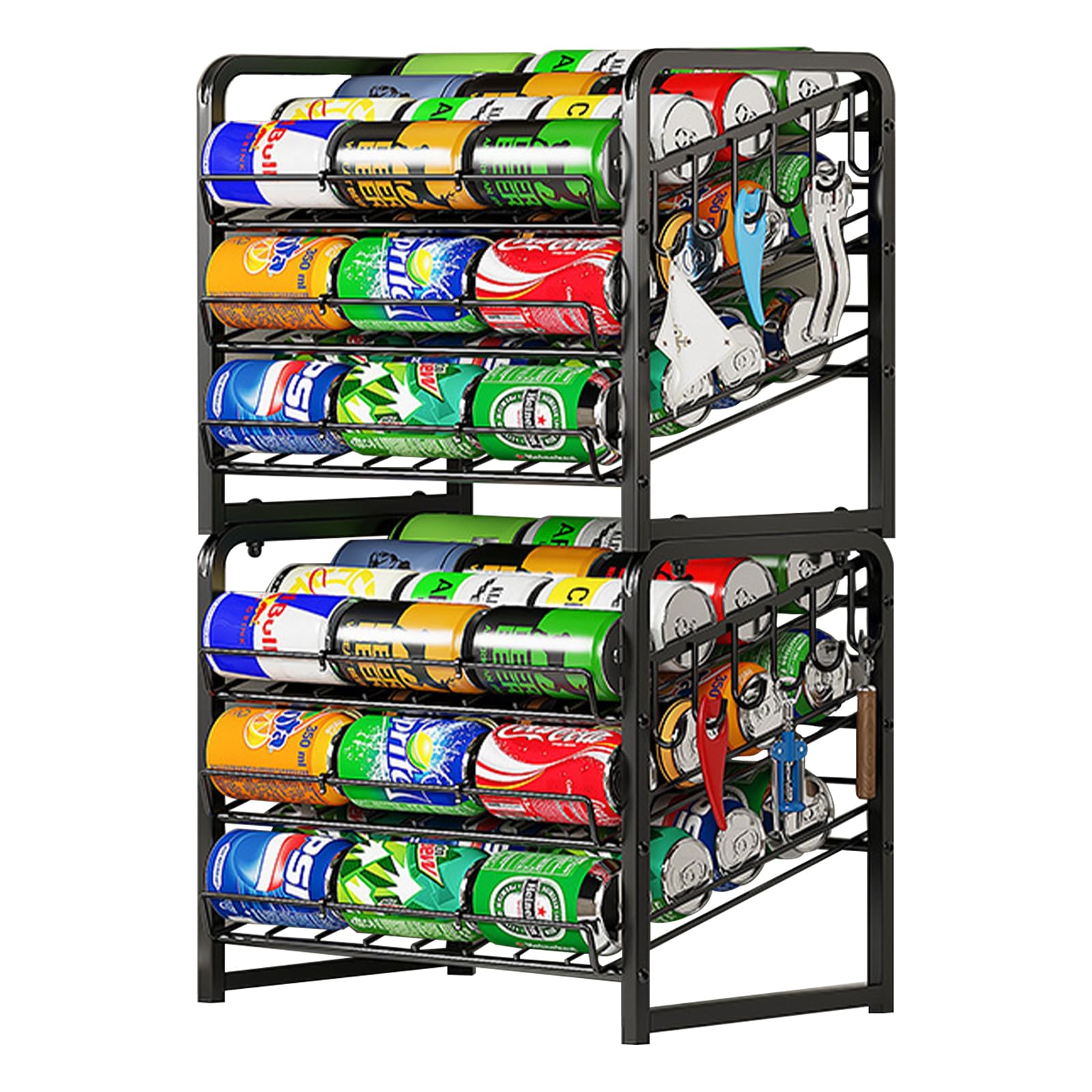 Stapelbares Dosenregal Organizer, 2er-Pack, für Speisekammer, 6 Etagen, Dosenspender, hält bis zu 60 Dosen, Speisekammer-Dosenhalter Küchenschrank, Arbeitsplatte, Schwarz