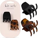 Kitsch Eco-Friendly Medium Claw Clips - Cute & Stylish Short Hair Accessories for Women, Girls | Ideal Size for Any Hairstyles | Ideal Gifts for Women, 2pcs (Black & Tortoise)