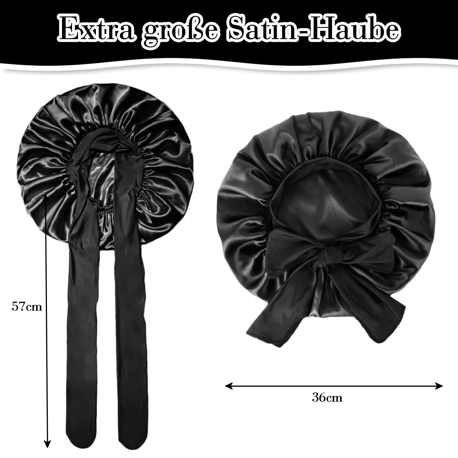NICECONE Large Satin Bonnet Silk Bonnet for Sleeping Silky Sleep Cap with Elastic Tie Jumbo Sleeping Cap with Adjustable Wide Soft Bands Night Cap for Women Girls Curly Hair (Black) - Image 2