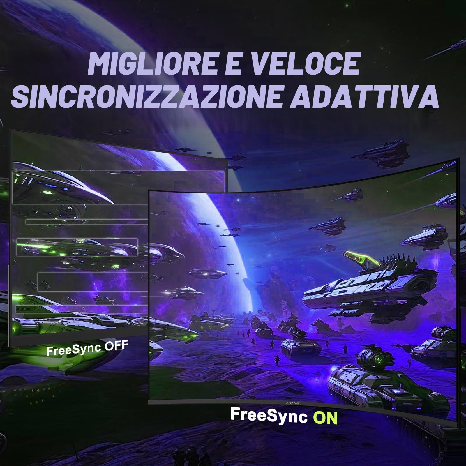 Amzfast Monitor da gioco curvo da 27 pollici, 200 Hz, monitor per computer FHD 1080p con altoparlanti integrati, MPRT da 1 ms con pannello VA veloce | 130% sRGB, 3000: 1.1500R | 12 mesi di garanzia