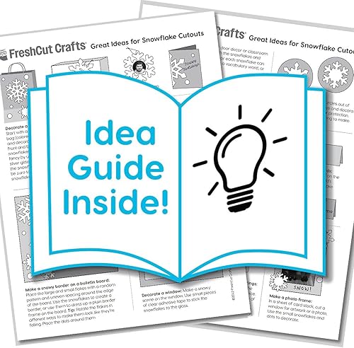 Miniatura 6 de 80 recortes de papel de copo de nieve con guía IDEA, tarjeta de 2 lados fabricada en Estados Unidos, copos de nieve blancos para tablones de