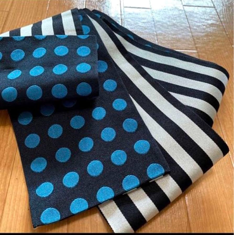 Amazon.co.jp: 和風館 半幅帯 浴衣帯 ストライプ ドット 黒白青