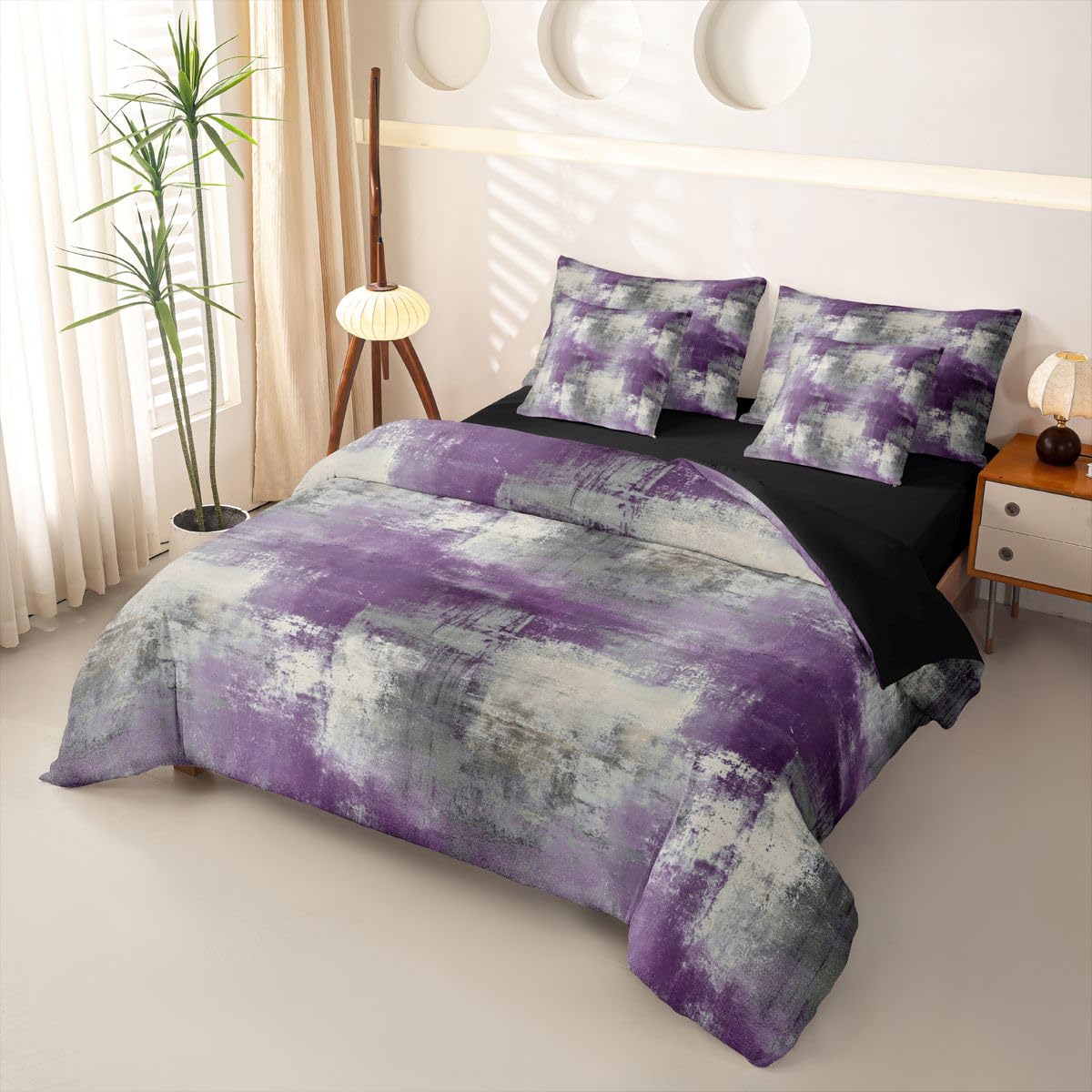 Loussiesd Set di biancheria da letto con copripiumino per letto singolo, 7 pezzi, motivo geometrico, arte ombré, per bambini, ragazzi e ragazze, con copripiumino, lenzuola, federe, federe