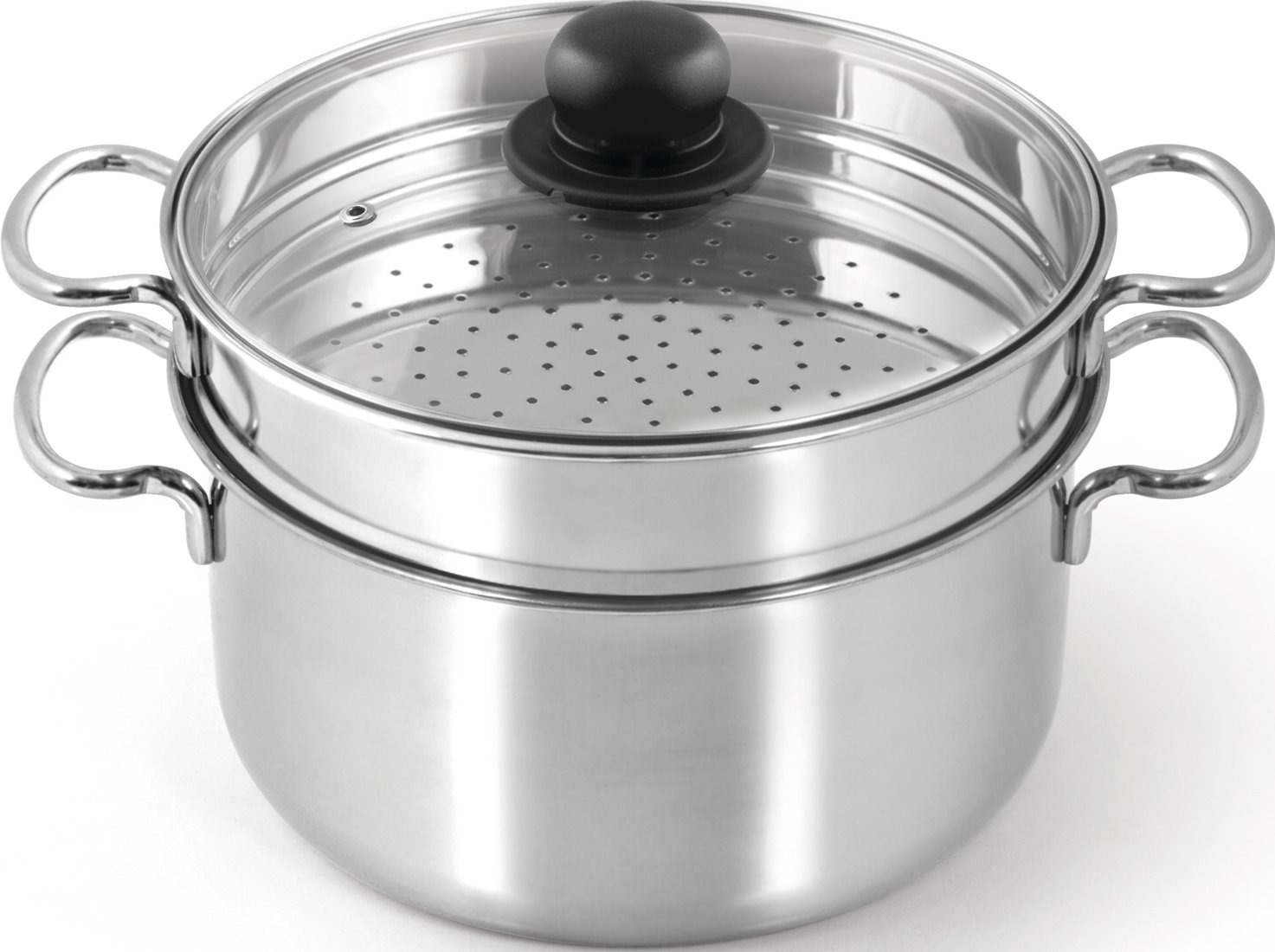 INOXPRAN Inoxsteam Cuocivapore Inox da 24 cm con Coperchio Made in Italy, Acciaio Inossidabile, 3 unità