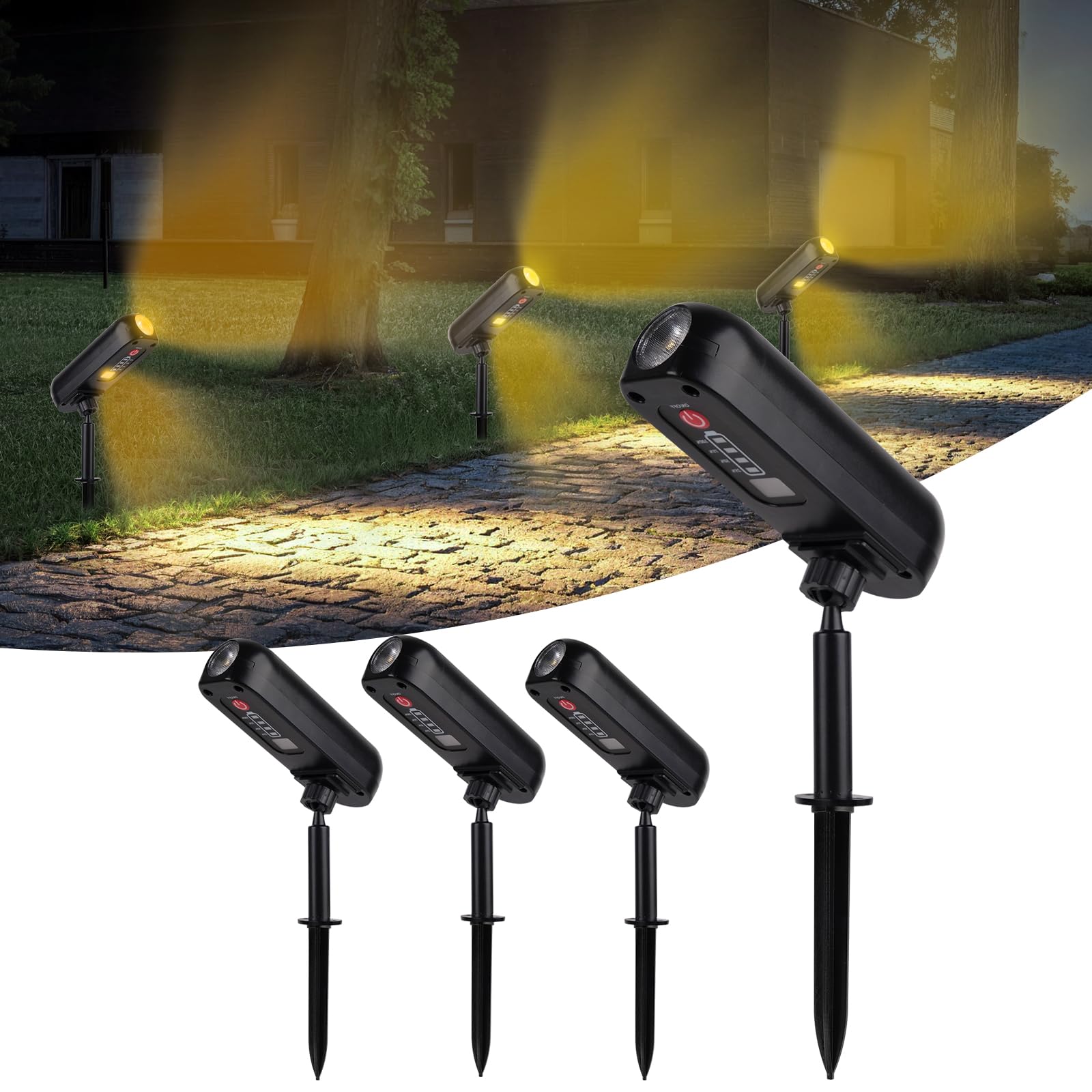 T-SUN 4 Piezas Luces Solares, 3000K Foco Solar Exterior, Luz Solar Exterior Impermeable IP65, ángulo de 360° Ajustable, Lámparas Solares para Patio, Caminos, Suelo, Piscina, Césped