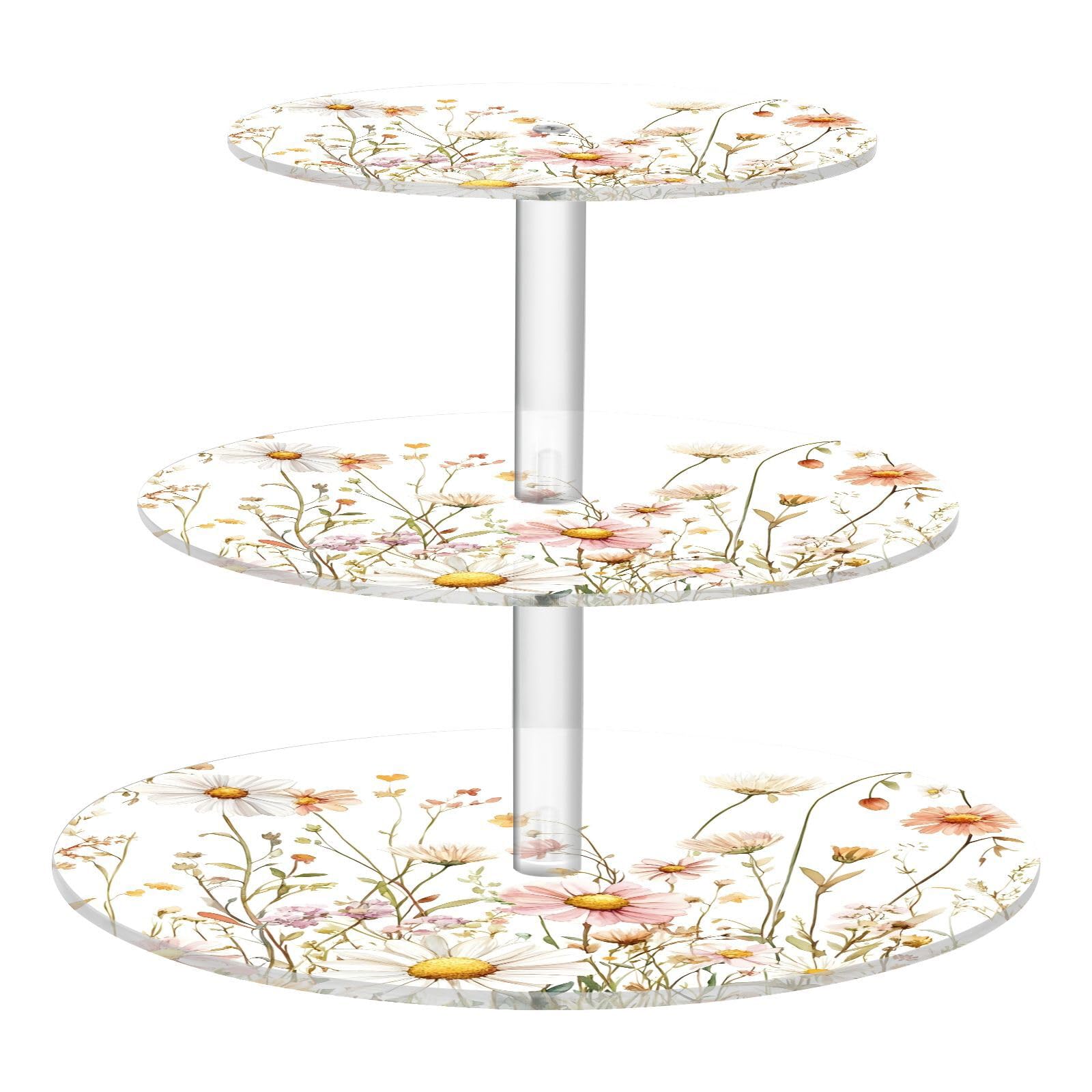 Kigai Wildflower Cupcake Stand 3 Tier Dessert Table Display Holder Acrylic Cup Cake Tower Round Tiered Serving Tray for Wedding, Birthday, Baby Shower
