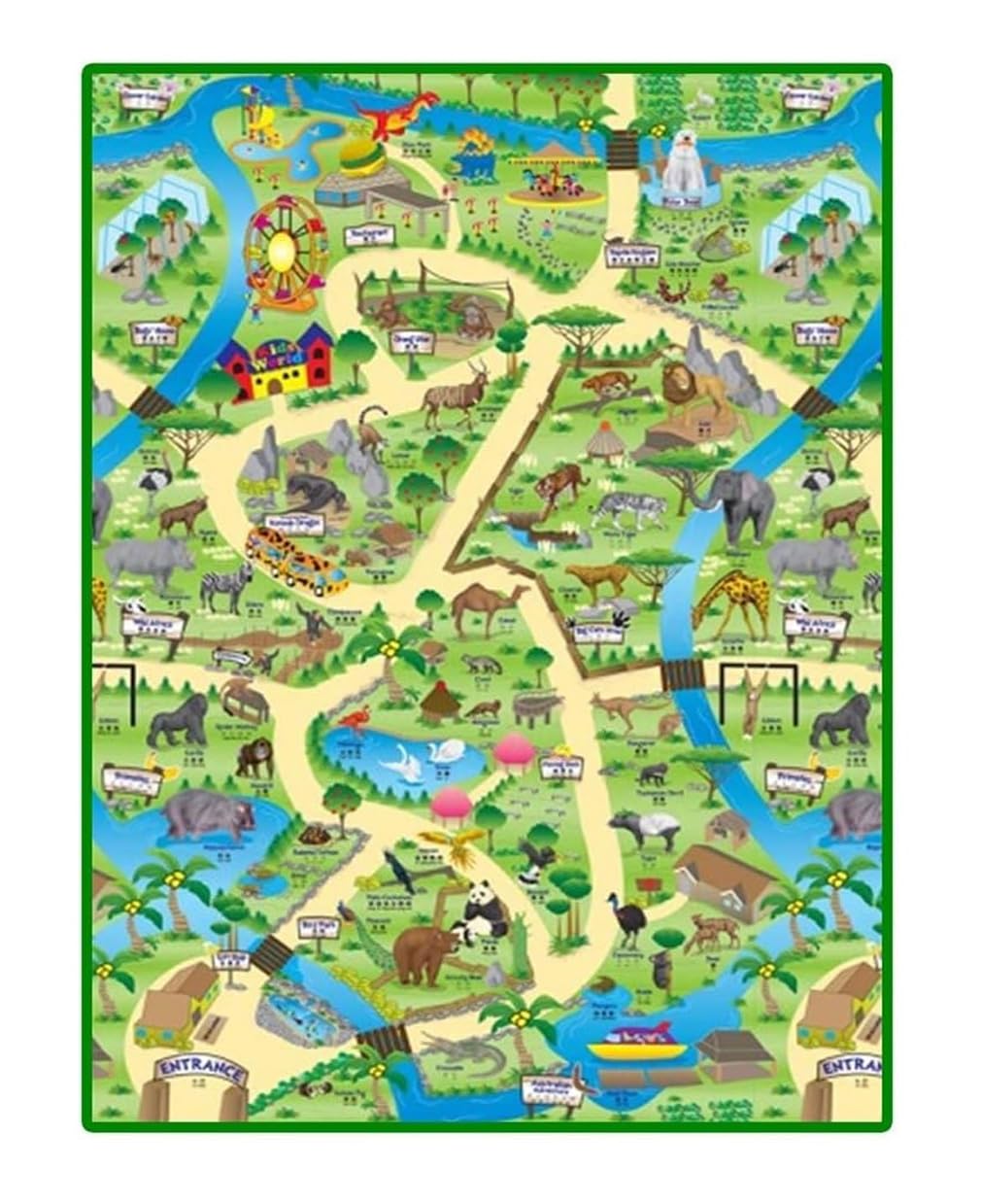 Generico Tappetino da Gioco Grande 120 x 100 cm Rivestito in PVC e Resistente ai Graffi per Uso Esterno Tappeto Cameretta Bambini Tappeto da Gioco per Bambini Tappetino Neonato Gattonamento (ANIMALI)