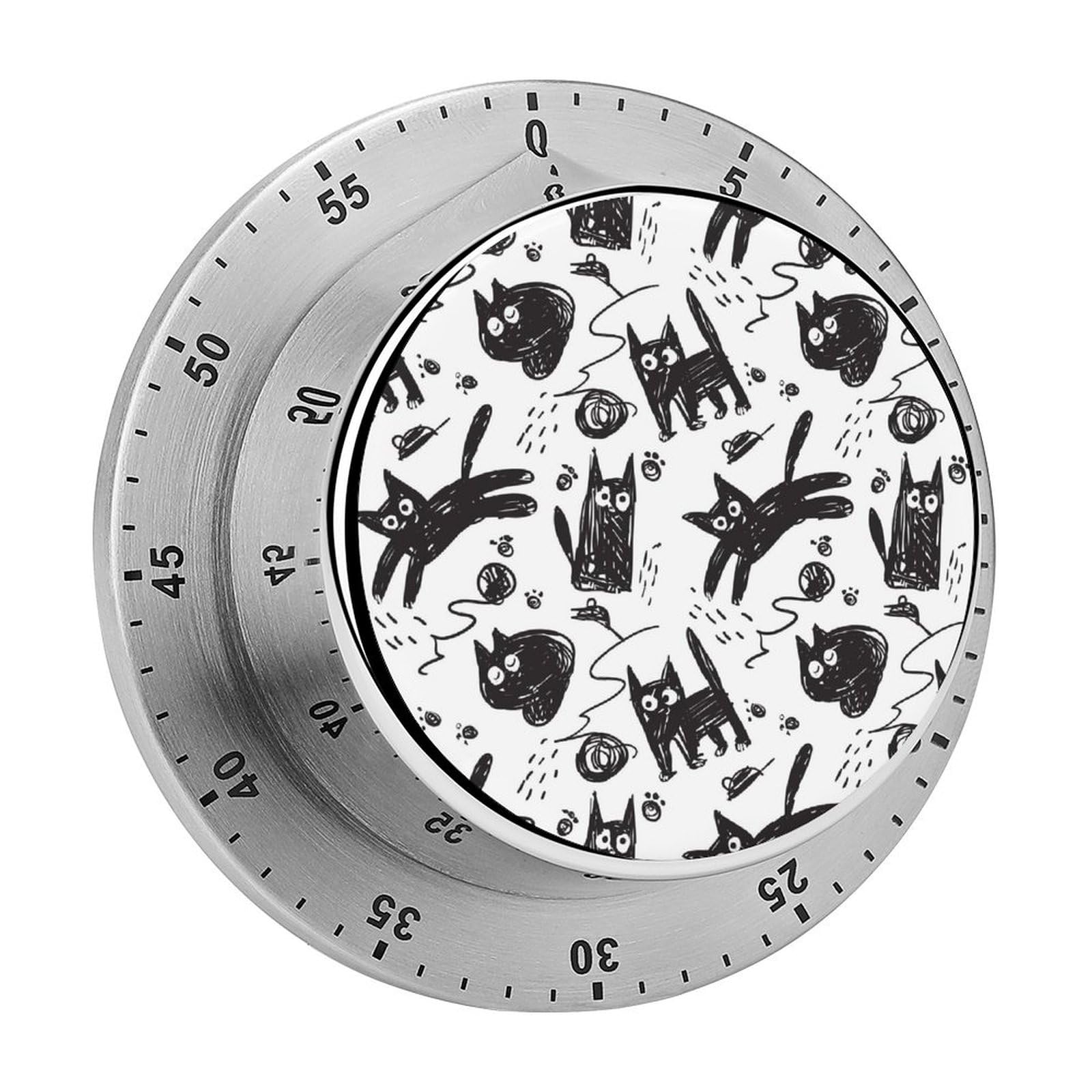 Magnetic Timer Black And White Cat Stainless Steel For Cooking Fitness Baking Learning Kitchen Machinery 8cm