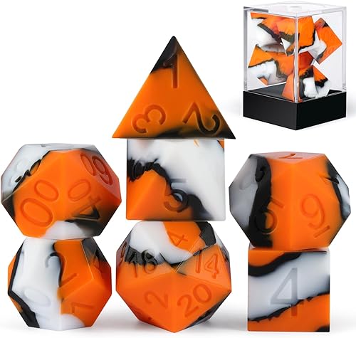 DND - Juego de 7 dados de silicona D&D de silicona, con vitrina de plástico transparente para juegos de rol de Calabozos y Dragones y juegos de mesa