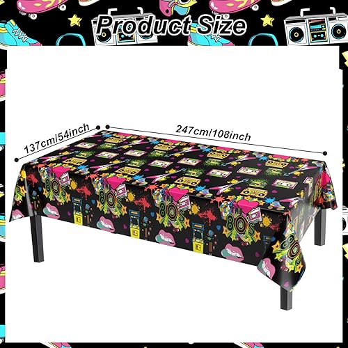 Miniatura 2 de Paquete de 3 manteles de fiesta de los años 80, manteles rectangulares de regreso a los 80, decoración de hip hop de los años 80, mantel de plástico