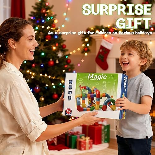 Miniatura 7 de Juguetes magnéticos para automóvil, pista de automóvil flexible, juego de tren magnético para bricolaje, kits de construcción de pistas de carreras