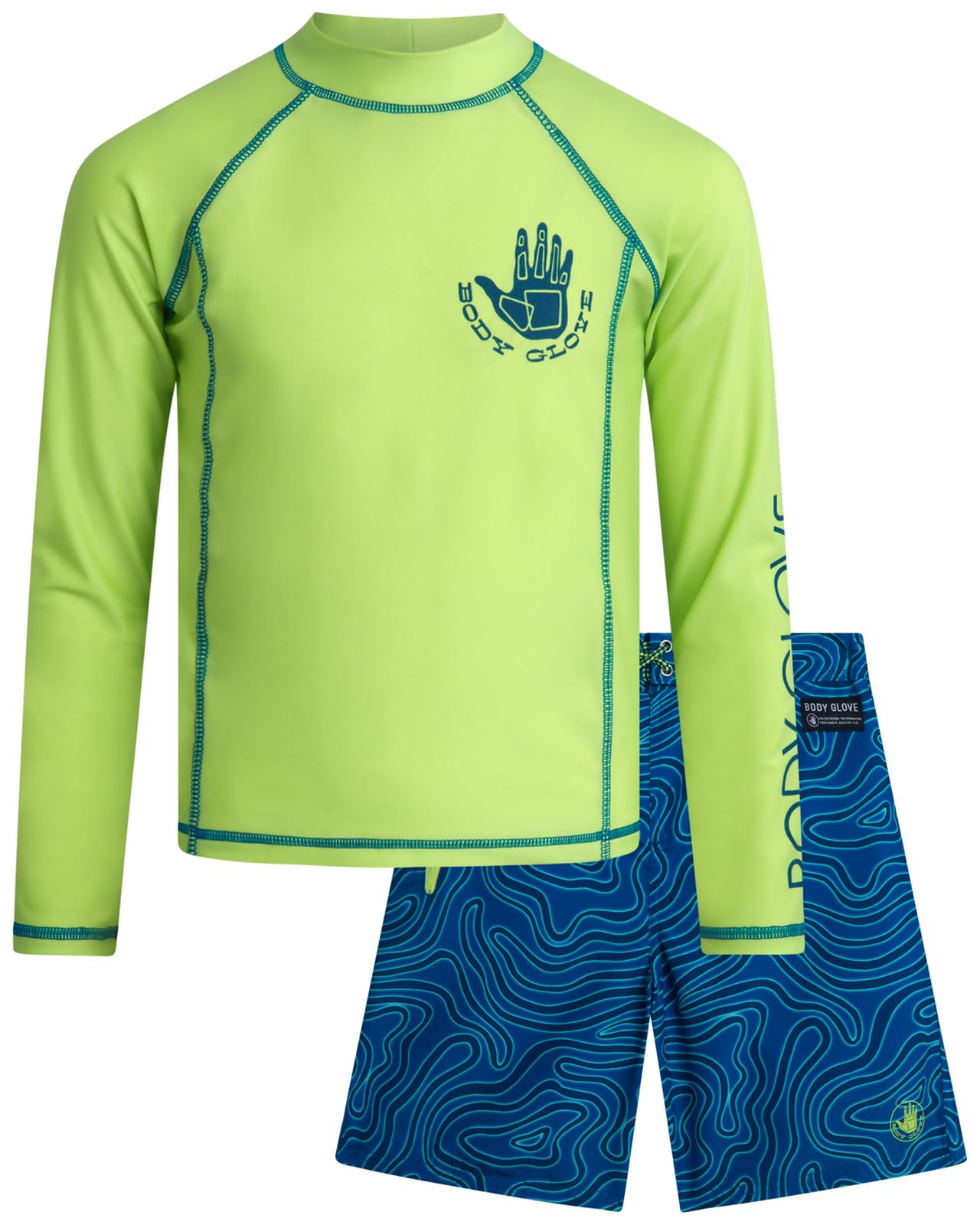 Body Glove Boys 2 Piece Swim Set Rash Guard &amp; Swim Trunks (Sizes 4-12)