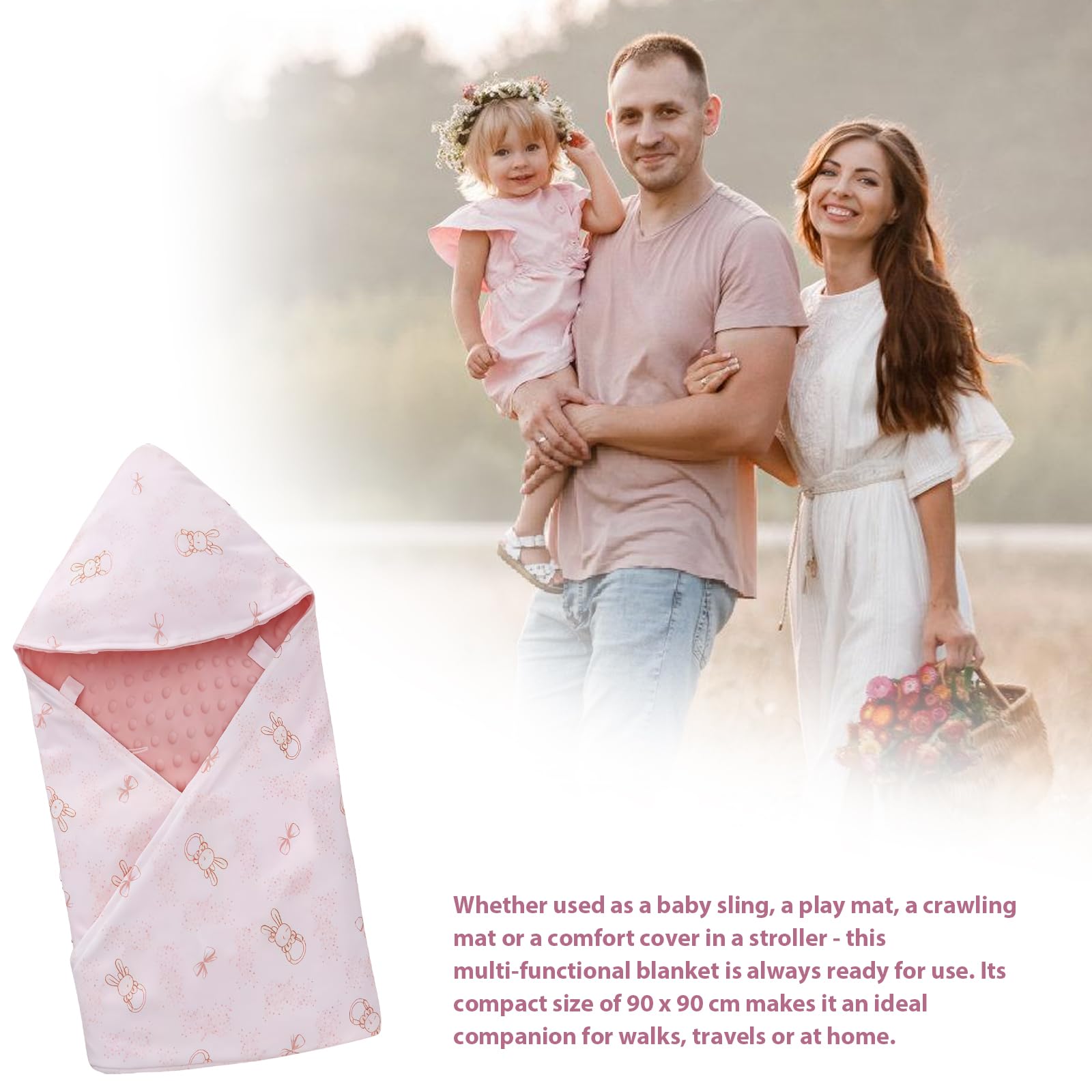 Coperta per Ovetto e Passeggino, Coperta Reversibile in Cotone, Coperta Universale Doppio Lato, per Passeggino, Buggy, Seggiolino Auto - Rosa, 90 x 90 cm