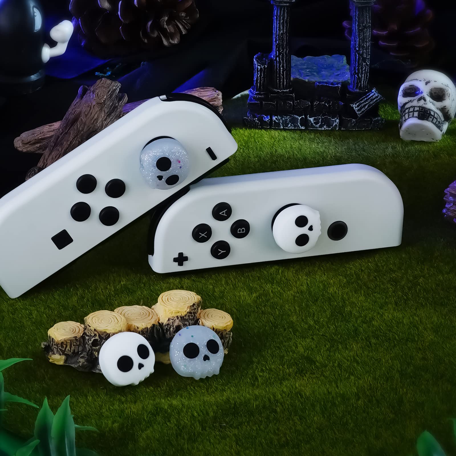 Halloween Thumb Grip Caps for Switch Joy-Con, Cute Joystick Covers with 3D Pattern Cover Soft Adorable Silicone Analog 4Pcs Kit for Switch/OLED/Lite, Skull — view 6