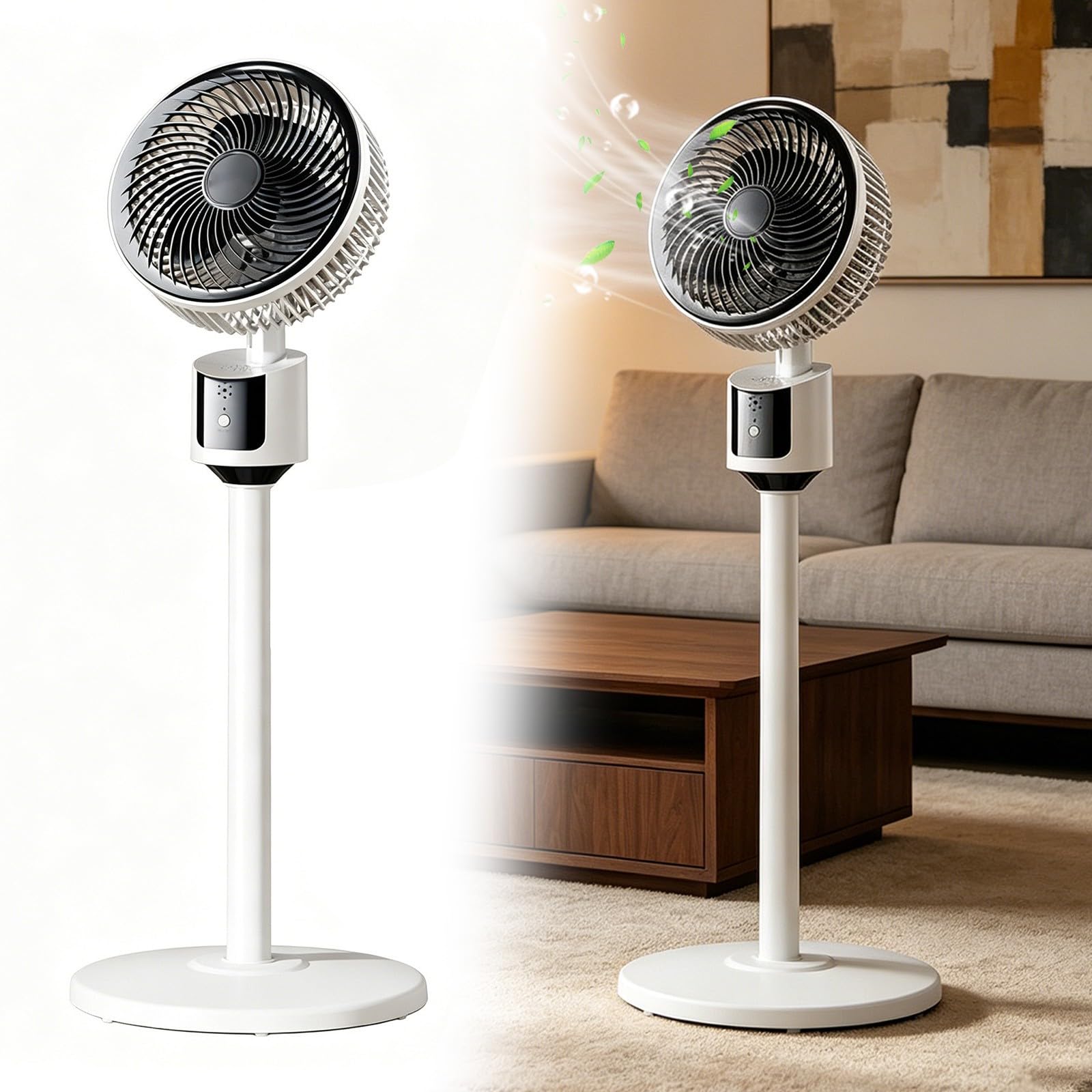Cordless Standing Pedestal Fan, 20dB Ultra Quiet Air Circulator Fan, 7200mAh Battery Operated USB Rechargeable, 3 Speed Turbo Airflow, 90° Oscillating Detachable Dual Use Portable Cooler for Bedroom