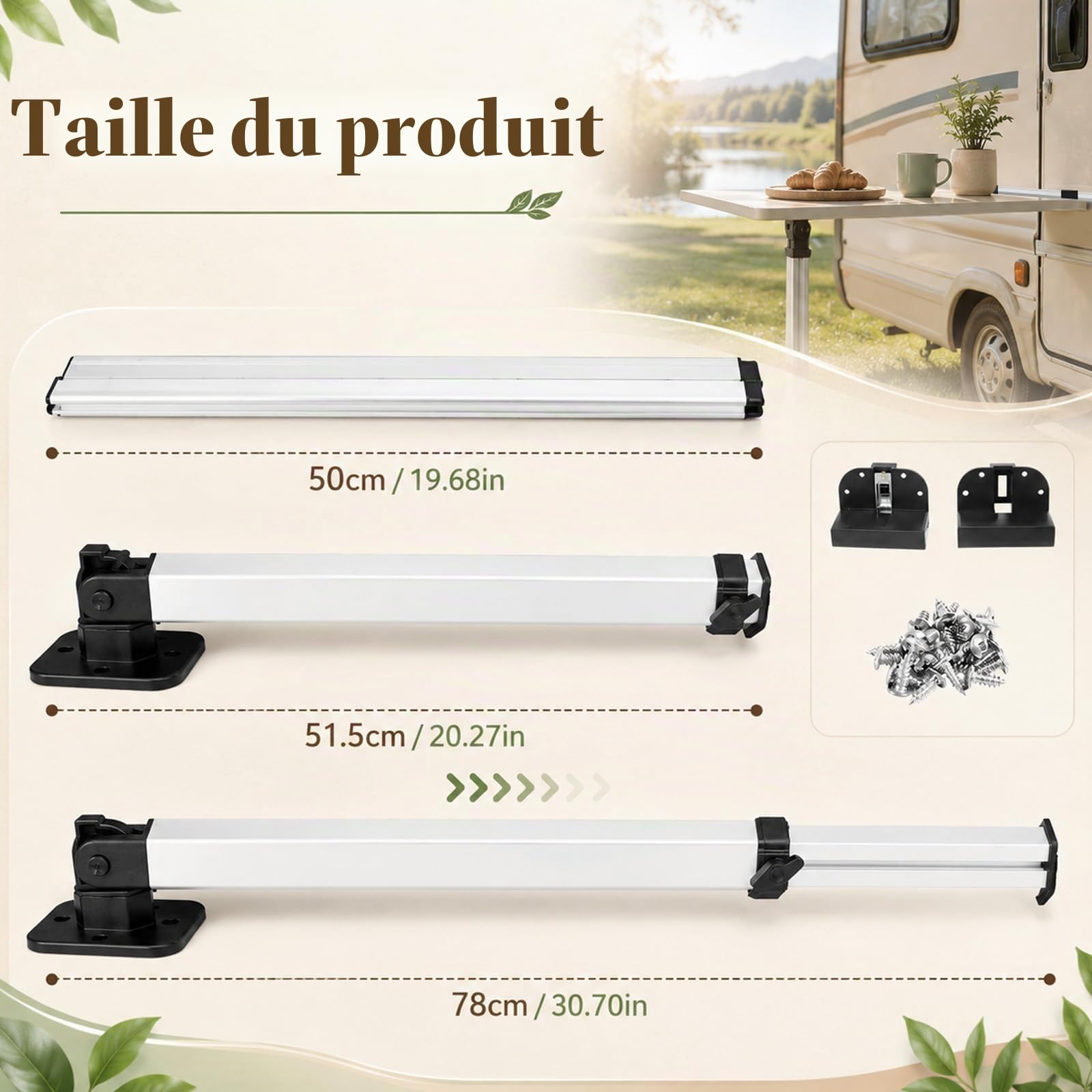 Camping-car Pied table et rail coulissant, 51–78cm Pied table télescopique
