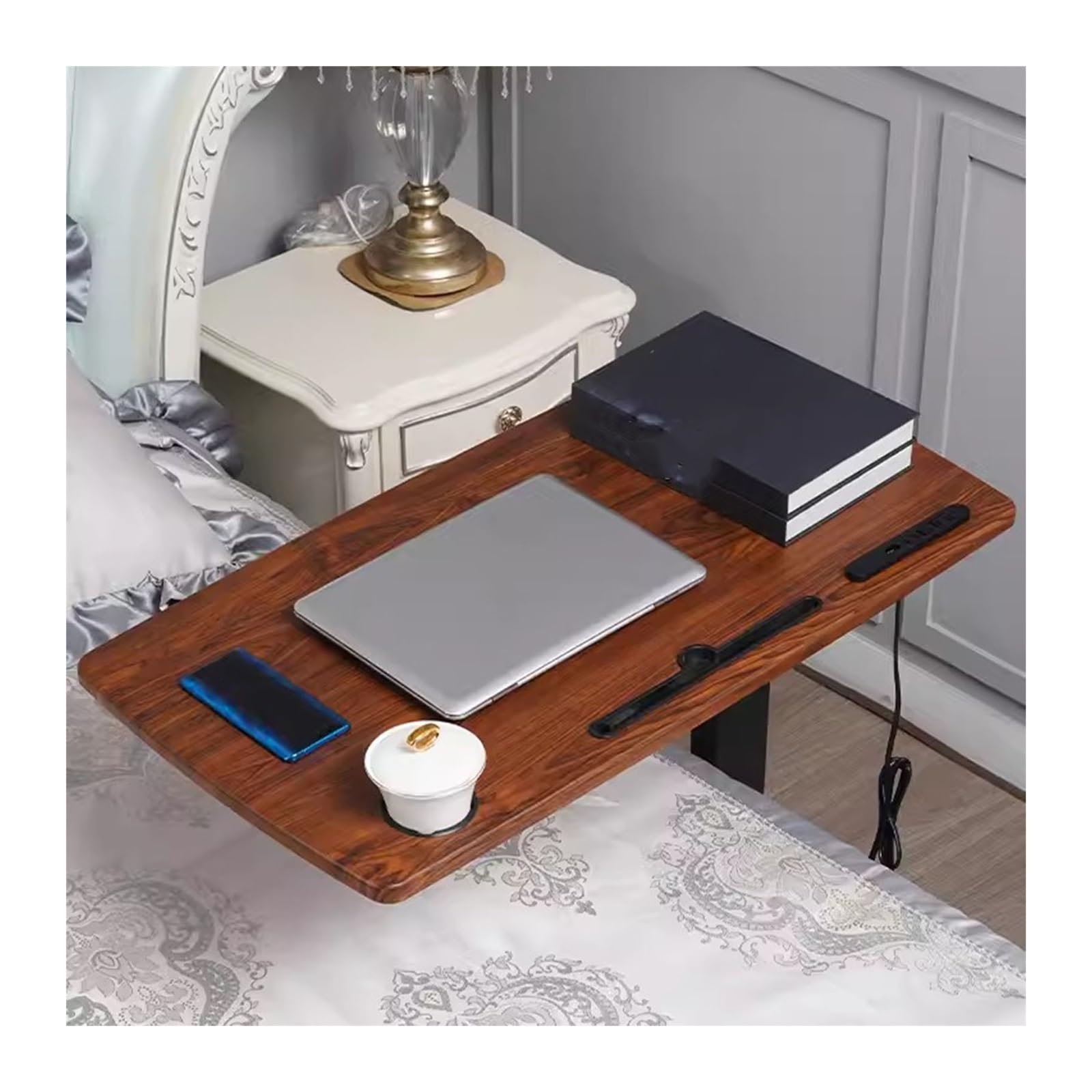 Verstellbarer Computertisch aus Massivholz mit Rollen, faltbarer und anhebender Laptoptisch für Bett und Sofa