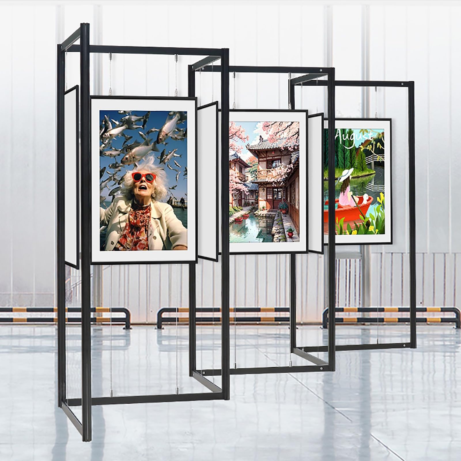 Pannello Espositivo Pieghevole, Supporto Arte Mobile in Alluminio con Ruote