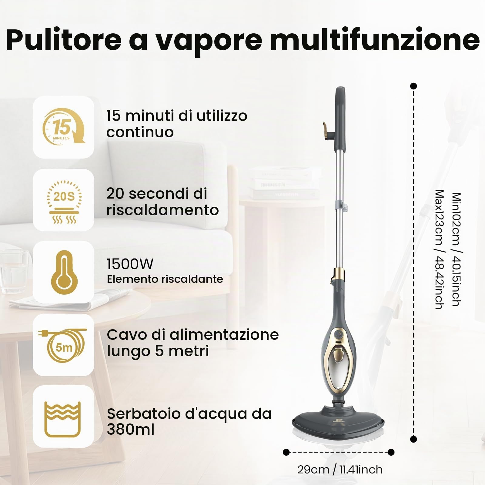 Pulitore a vapore, 12 in 1, multifunzione per pavimenti e mani, 1500 W, blu, pulitore per pulizia profonda pavimenti in legno duro piastrelle