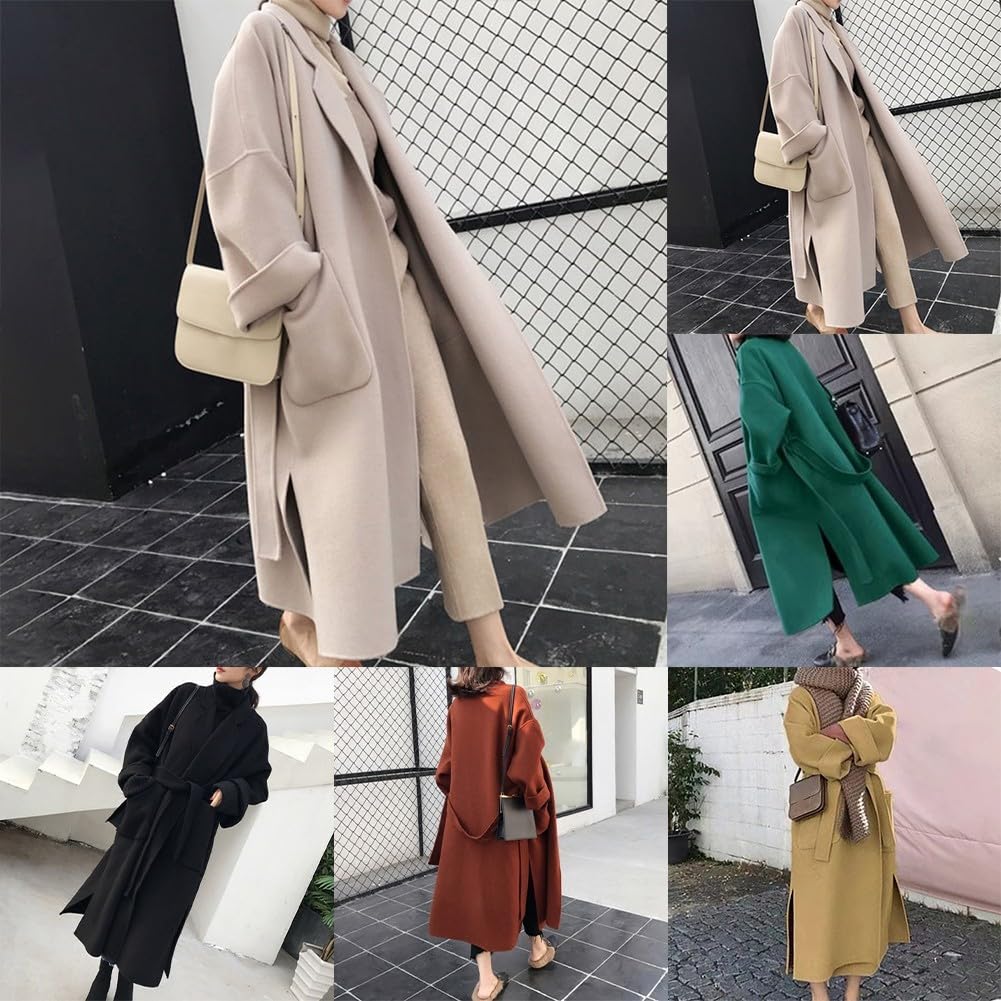 Cappotto in cashmere laterale, da donna, lungo, sopra il ginocchio, giacca in lana con cintura Trench puro stile coreano con risvolto, capispalla invernale