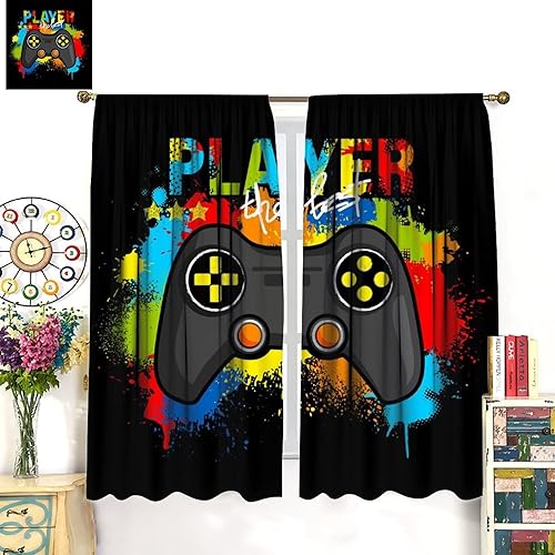 Miniatura 8 de LIZIMI Cortinas opacas con estampado de consola de videojuegos, para niños, niñas, habitación de juegos, sala de juegos, 2 paneles de 42 pulgadas de