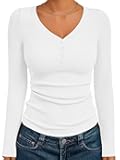 Womens Long Sleeve Shirts Henley V Neck Ribbed Knit Tops Business Casual Basic Tees