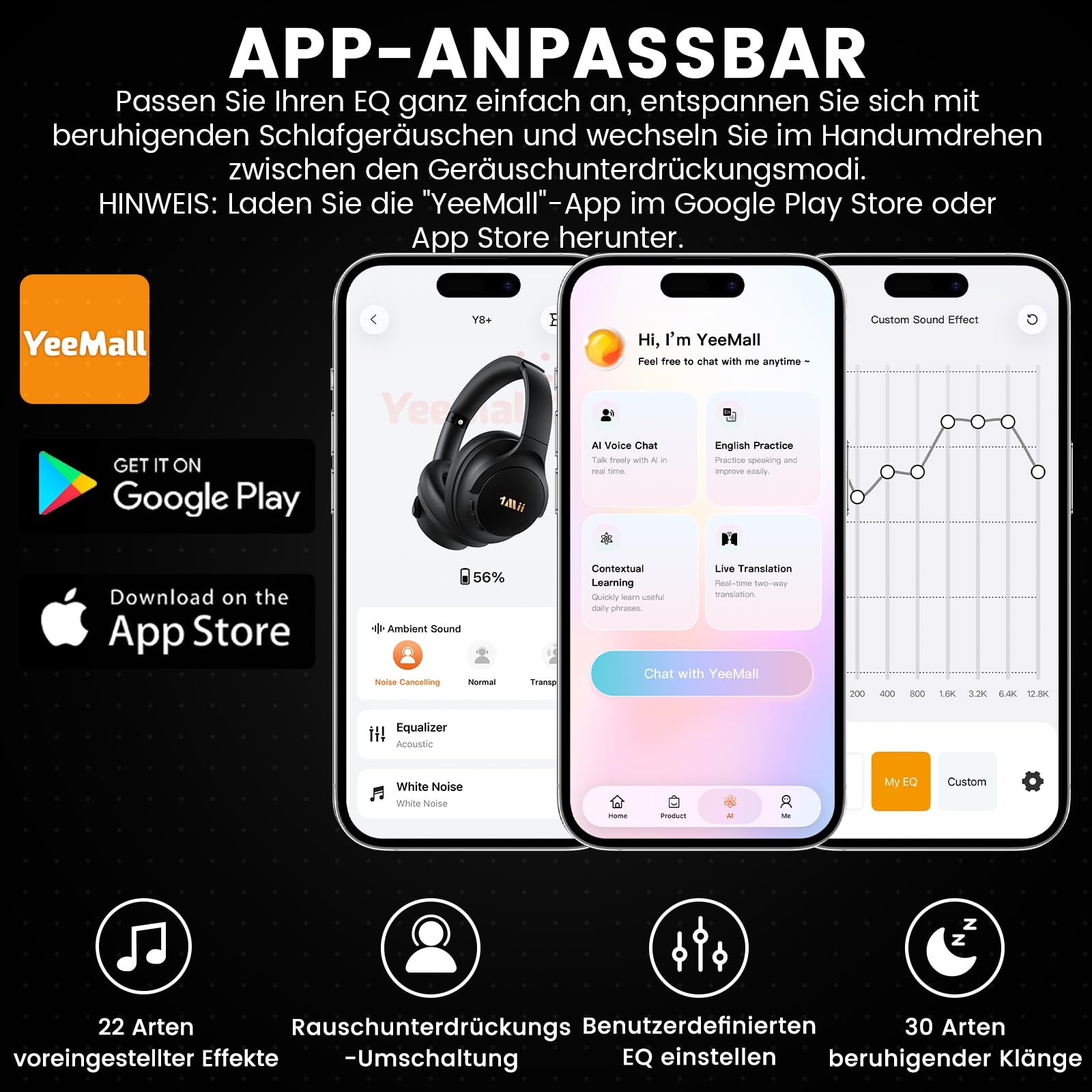 1Mii Y8+ Hybrid Active Noise Cancelling Kopfhoerer Over-Ear Bluetooth 6.0 Kopfhörer Kabellos mit 100h Spielzeit, Faltbar Bequemer, LDAC Hi-Res Audio, EQ via App, für Reisen und Flugzeug, Schwarz | Hybrid ANC, 100h Spielzeit, komfortabel, LDAC Hi-Res Audio