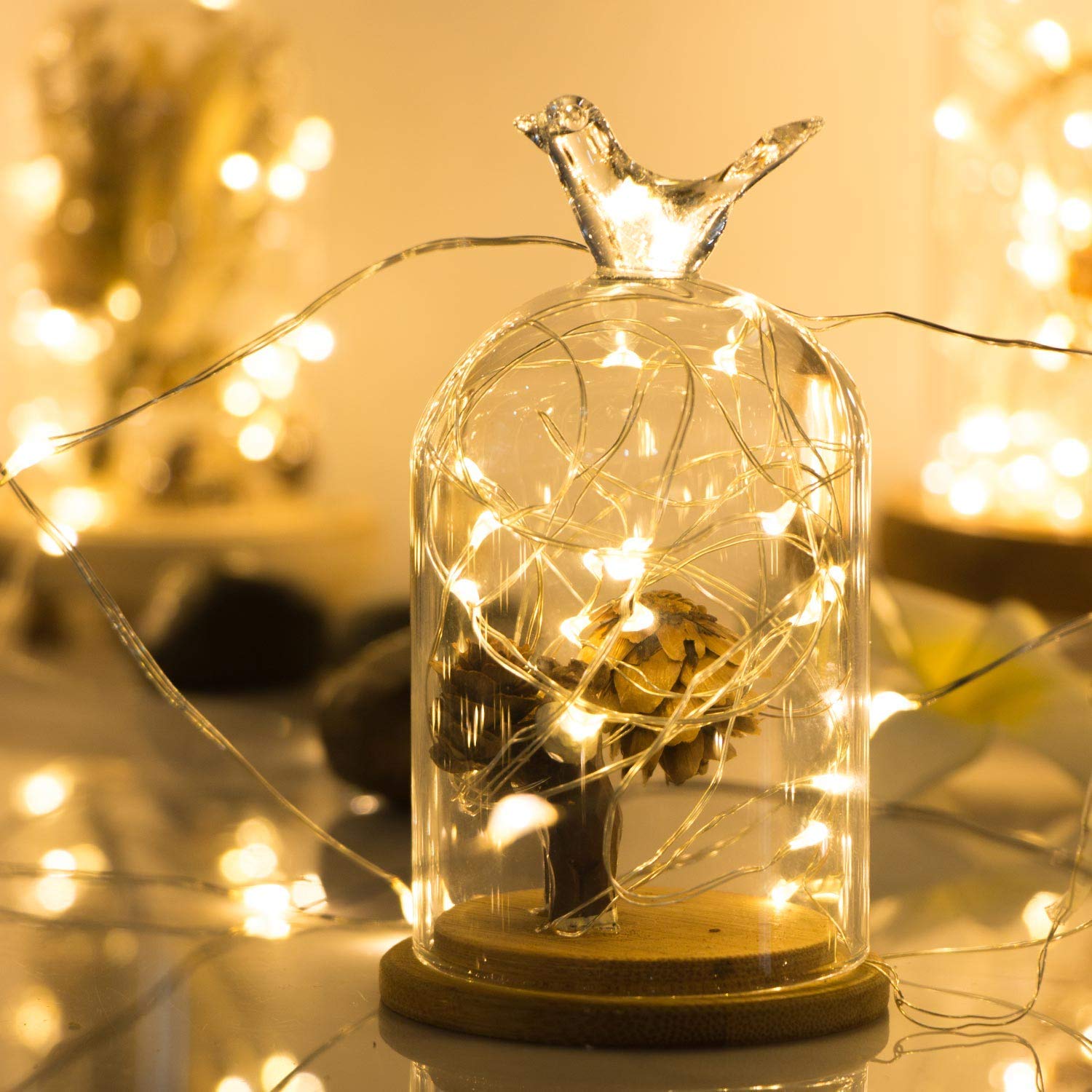 ANJAYLIA Lichterkette, 3 m, 30 LEDs, Mini-Lichterkette, batteriebetrieben, Glühwürmchen, Sternenlichter für Hochzeit, Schlafzimmer, Party, Weihnachten, warmes Weiß, 2 Stück