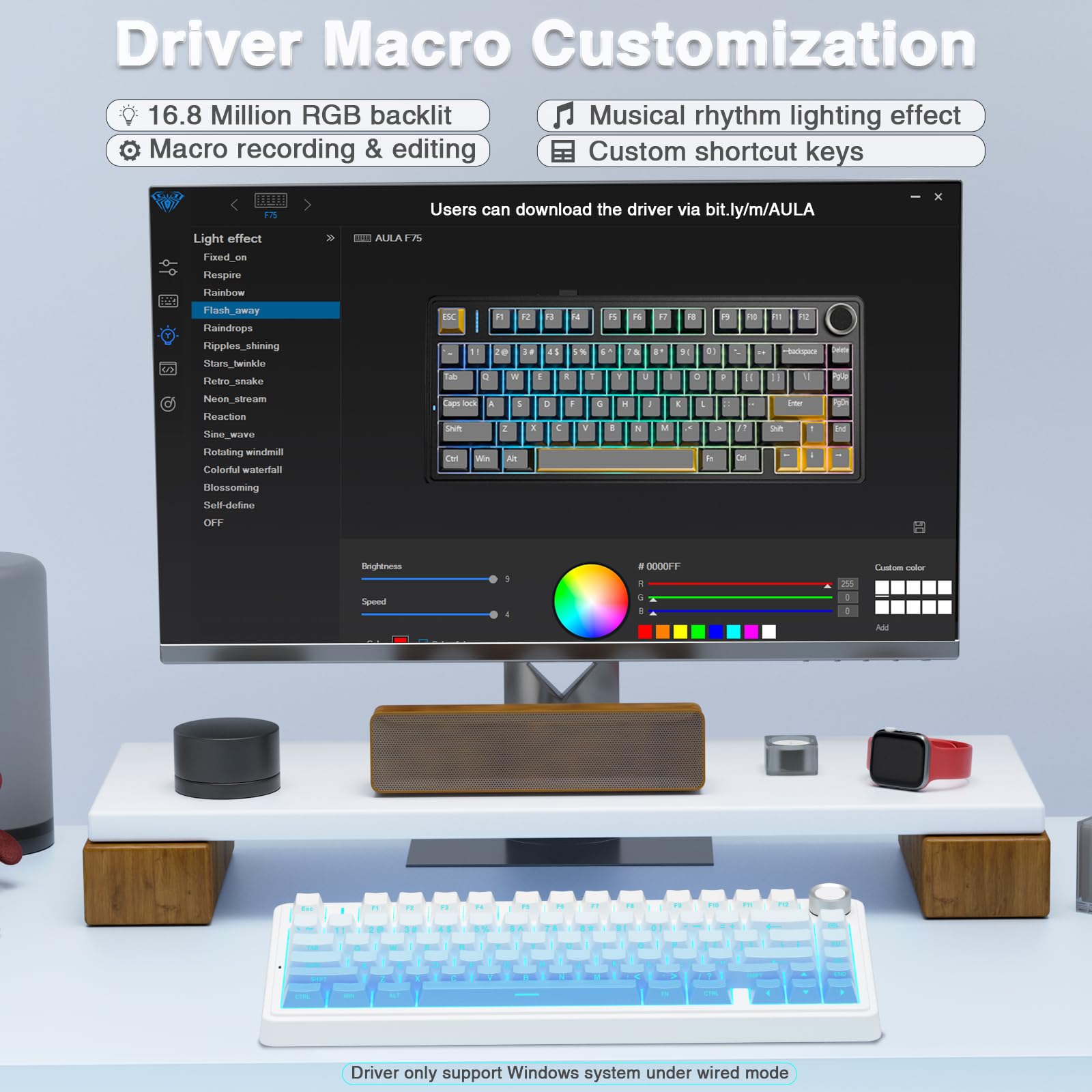 AULA F75 Gasket Mechanical Keyboard, 75% Wireless Hot Swappable Gaming Keyboard with Five-Layer Padding&Knob, Bluetooth/2.4GHz/USB-C, RGB Light. (Blue) (Renewed)