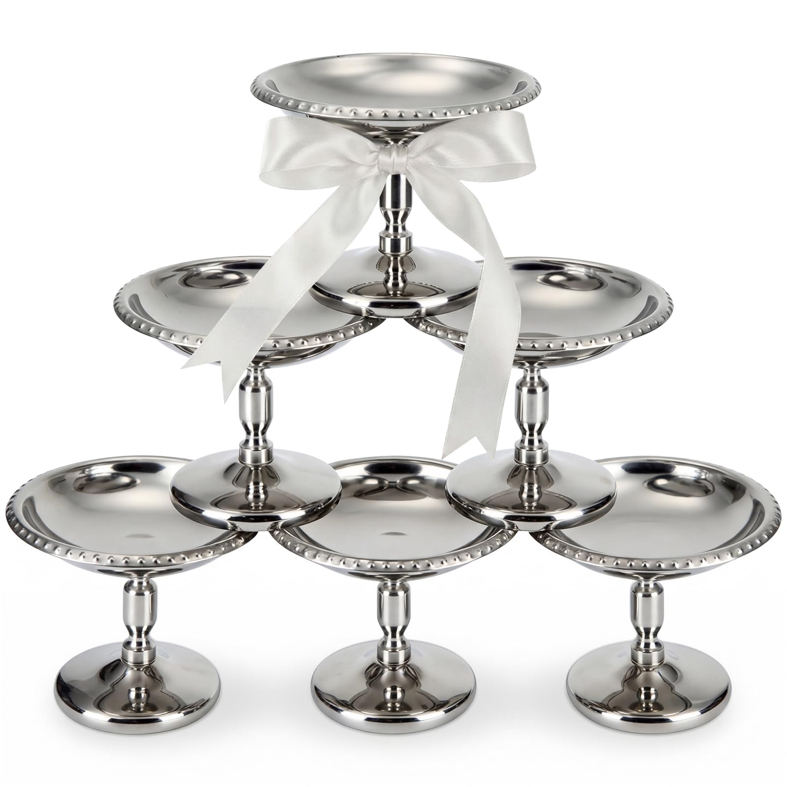 6 Pcs Mini Stainless Steel Ice Cream Bowls Vintage Silver Serving Pudding Dessert Cup Sauce Bowls Metal Round Footed Yogurt Snack Candy Cups for Mousse Fruit Salad Cake Wedding Party Favor