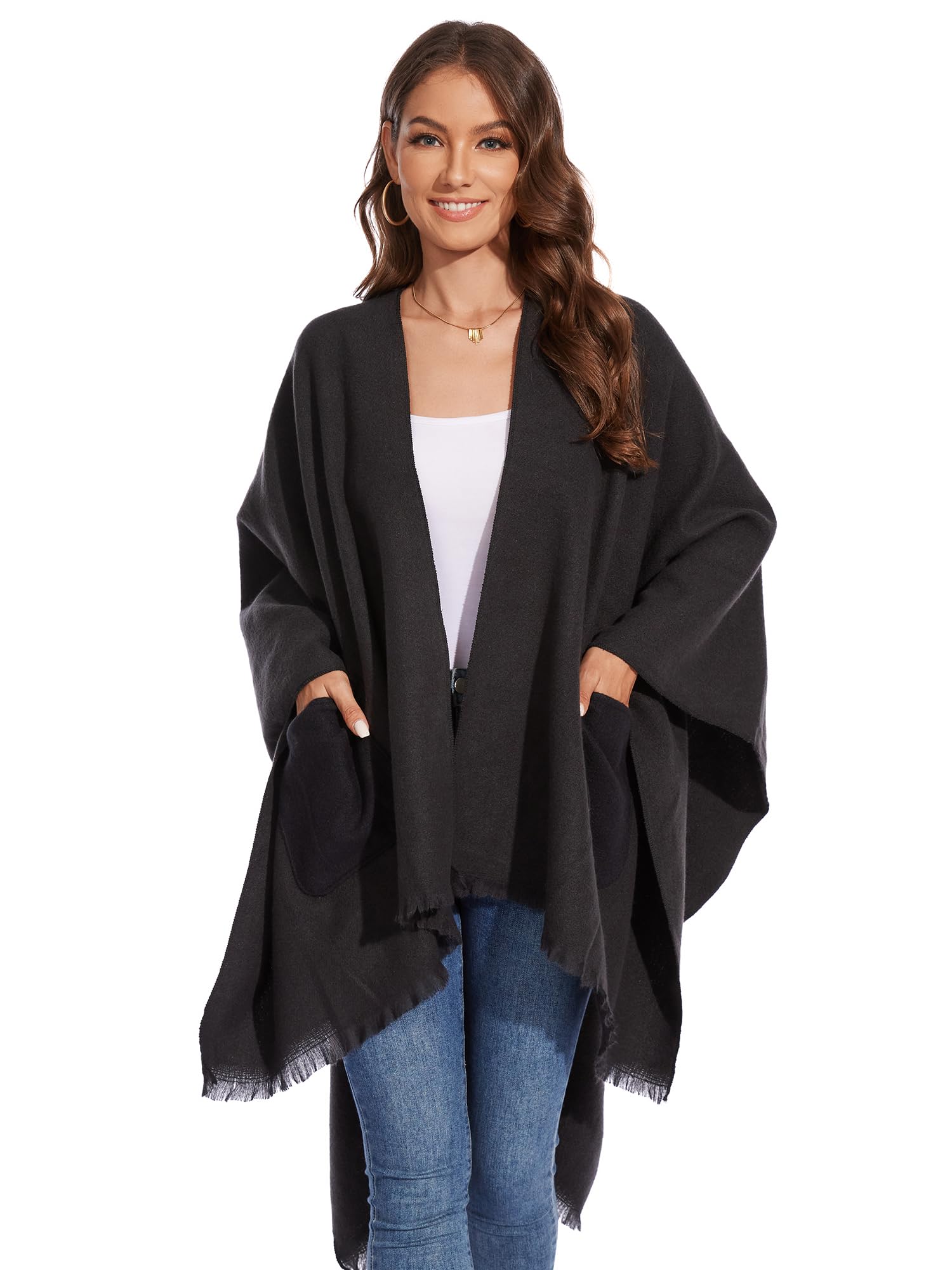 colornival Elegante Mantella da Donna con Fronte Aperto Poncho Morbido, Adatto per Primavera, Autunno e Inverno