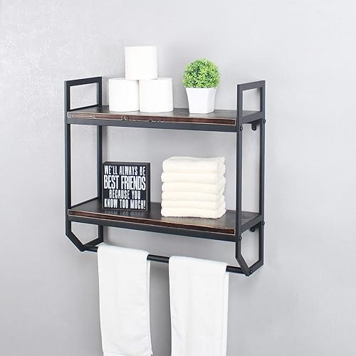 Miniatura 7 de Estantes de baño industriales de metal de 23.6 pulgadas montados en la pared, estante de pared rústico sobre el inodoro, toallero con toallero,