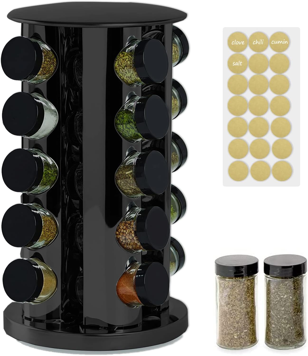 ORIJOYNA Revolving Spice Carousel Rack With 20 Jar Seasoning Can for Countertop