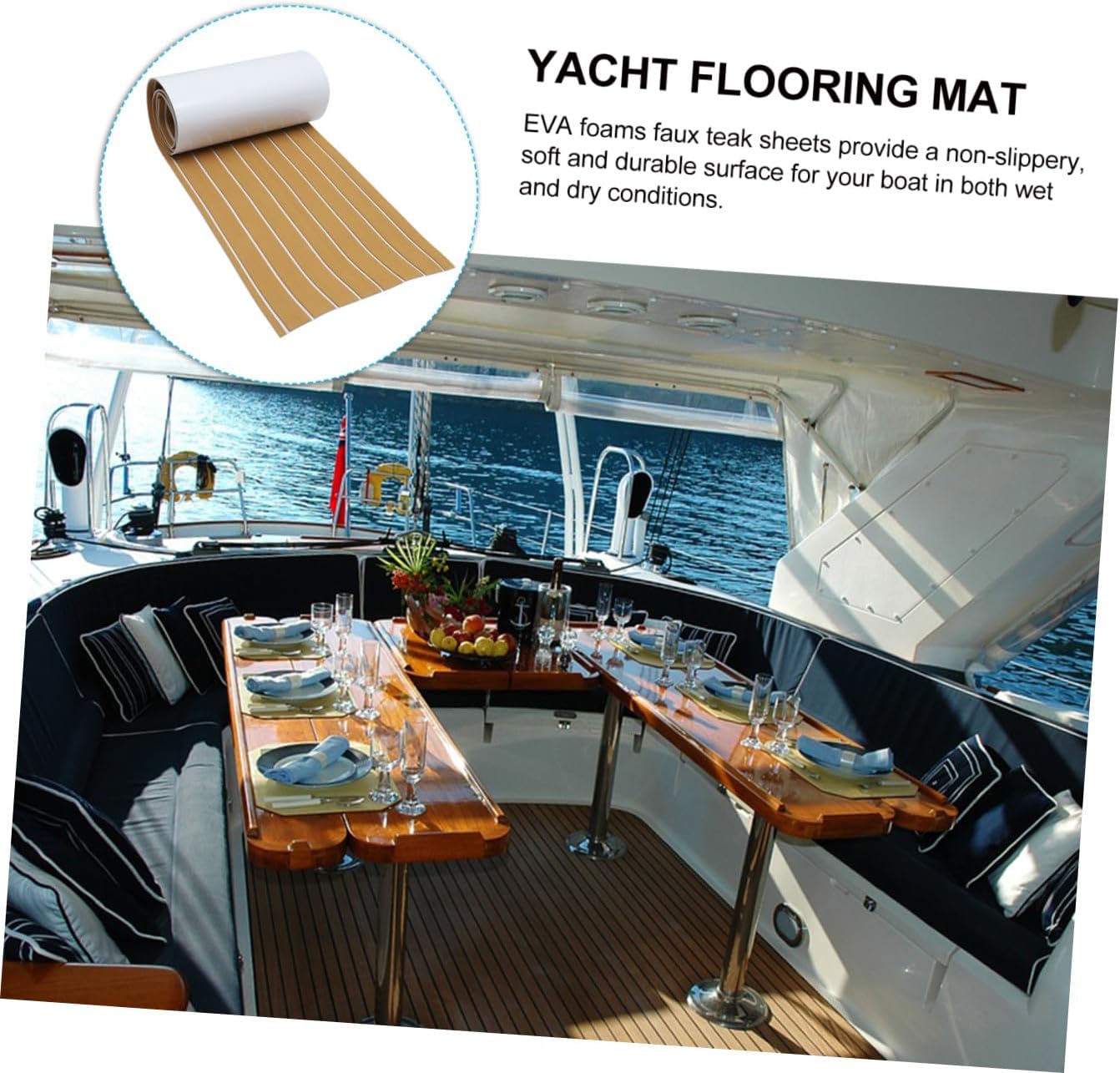 1Roll Eva Faux Decking Sheet Non Slip Mat for Boats Self Adhesive Yacht Flooring Pad Heat Absorbent Easy to Cut Stain Resistant