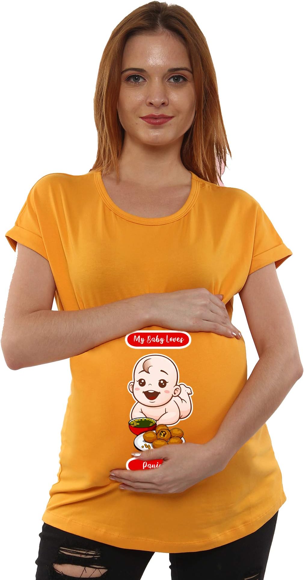SILLYBOOM - 3.. 2.. 1.. Boom !!!Sillyboom My Baby Loves Pani Puri Graphic Print Women's Pregnancy Maternity Feeding T-Shirt, Nursing Top Tee Round Neck Half Sleeves T-Shirt for Pregnant Women