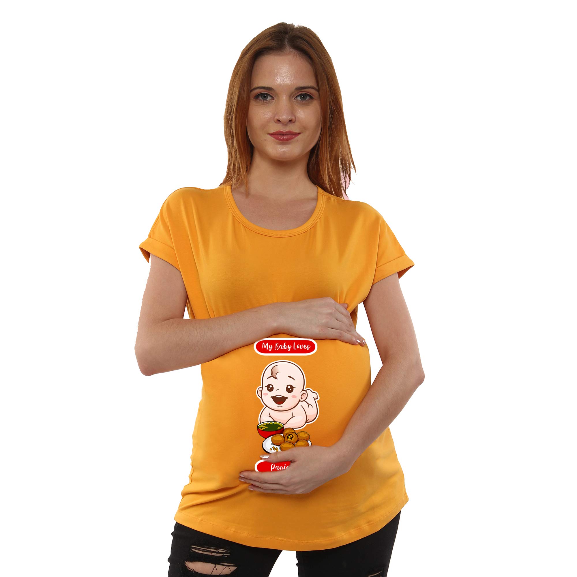 SILLYBOOM - 3.. 2.. 1.. Boom !!!Sillyboom My Baby Loves Pani Puri Graphic Print Women's Pregnancy Maternity Feeding T-Shirt, Nursing Top Tee Round Neck Half Sleeves T-Shirt for Pregnant Women