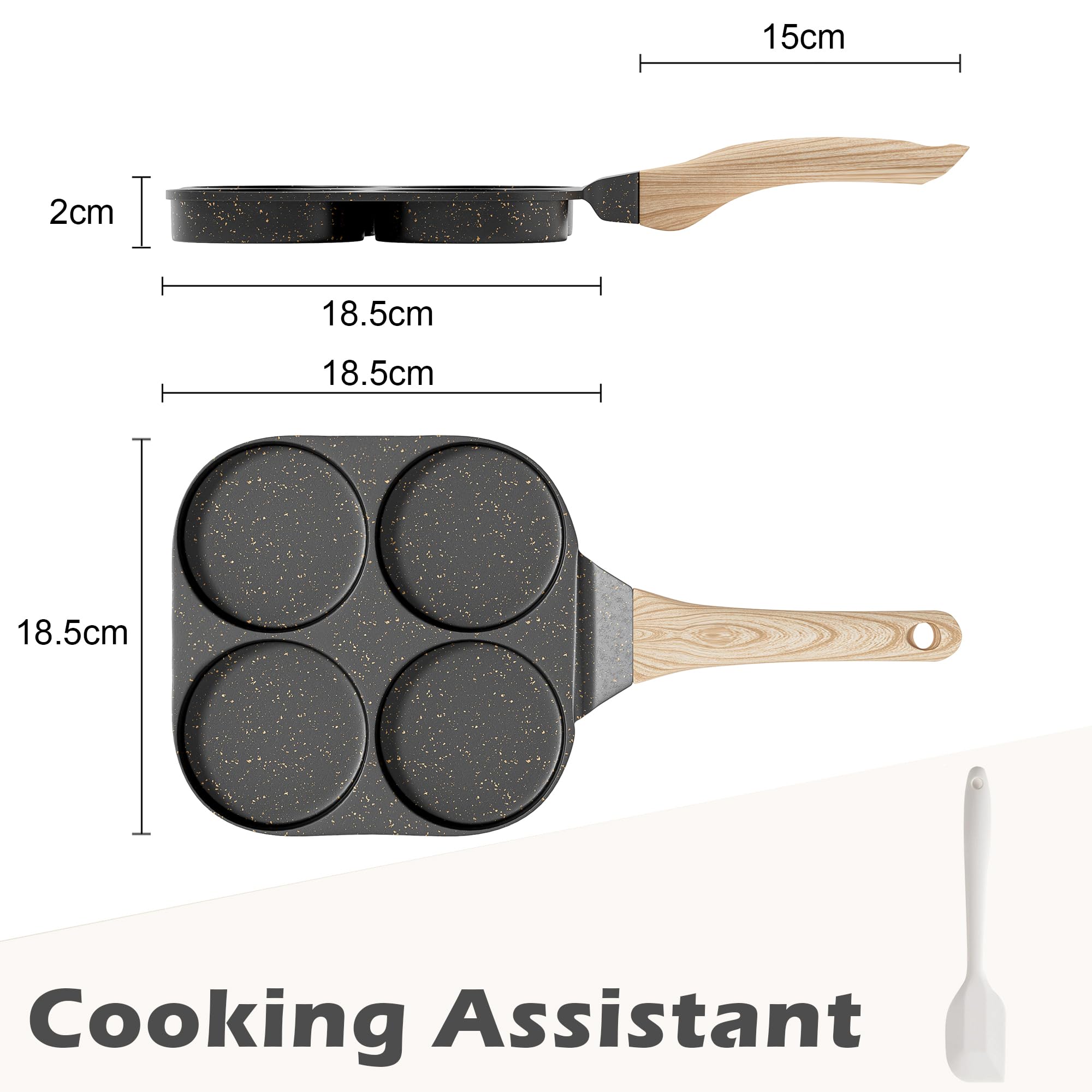 RIOVARM Antiadherente Sartén Tortilla Inducción Sartén para Huevos Granito Sartén Pequeña sin PFOA Redonda 4 agujeros Sartén escalfadora de huevos para el desayuno Sartén para tortitas - 3