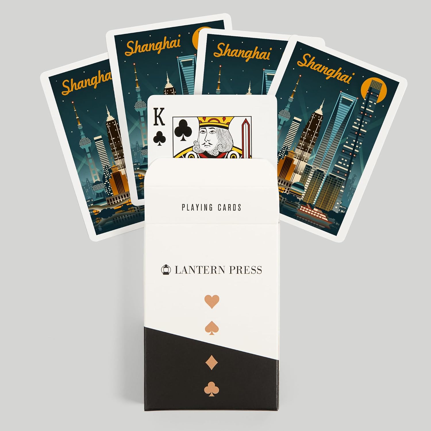 Lantern Press Shanghai, China, Retro Skyline, 52 Playing Cards for Adults, Poker Size Card Deck