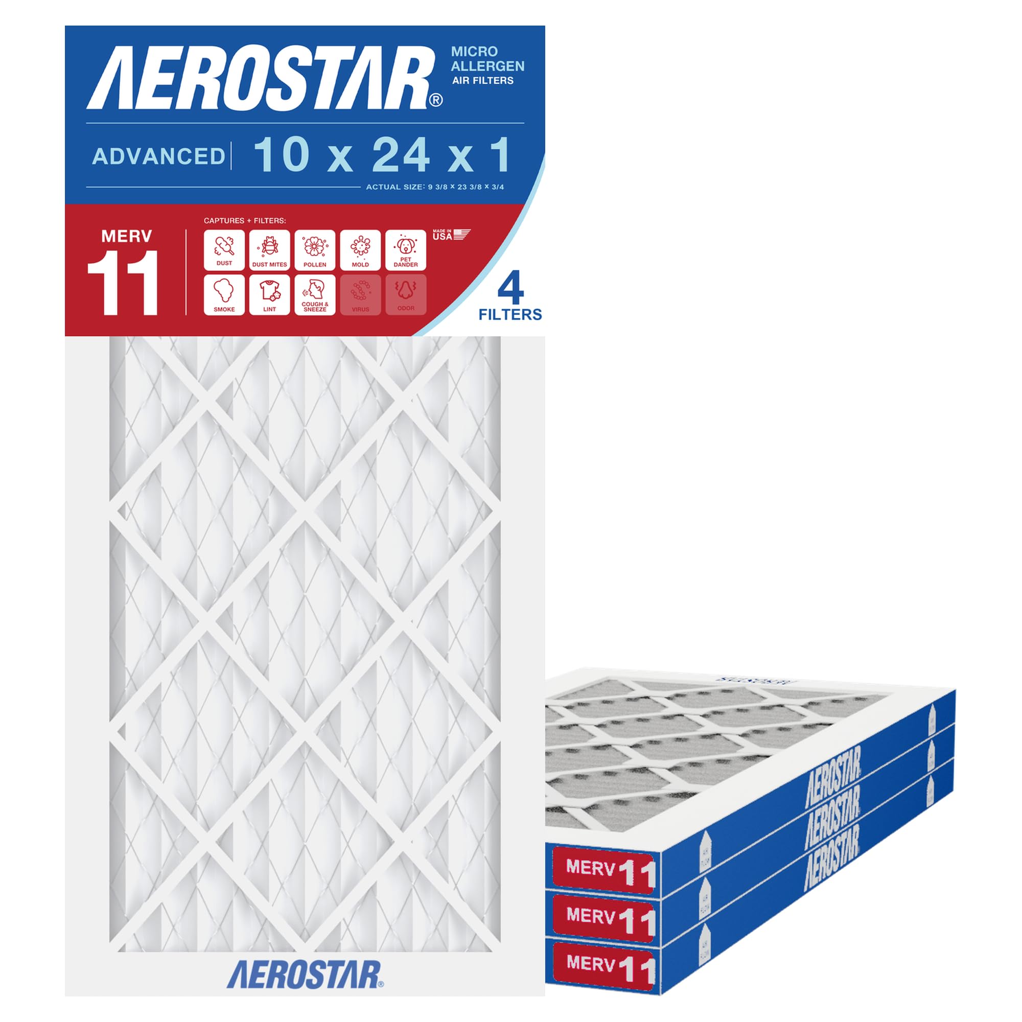 Aerostar Air Filter 10x24x1 MERV 11 6-Pack
