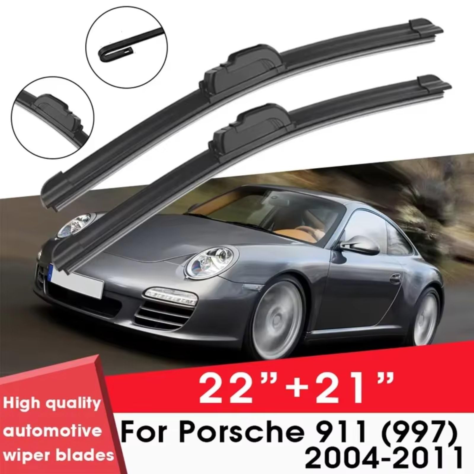 Kit Limpiaparabrisas Compatible Con Porsche Para 911 (997) 2004 2005 2006 2007 2008 2009 2010 2011 22 "+21" Parabrisas Limpiaparabrisas Goma De Silicona Limpiaparabrisas De Coche Escobillas