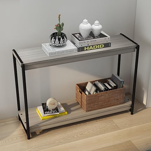 Miniatura 4 de OMTech Mesa consola con almacenamiento, mesa de entrada de granja, mesa de sofá pequeña de 2 niveles, mesa de pasillo para sala de estar, sofá,