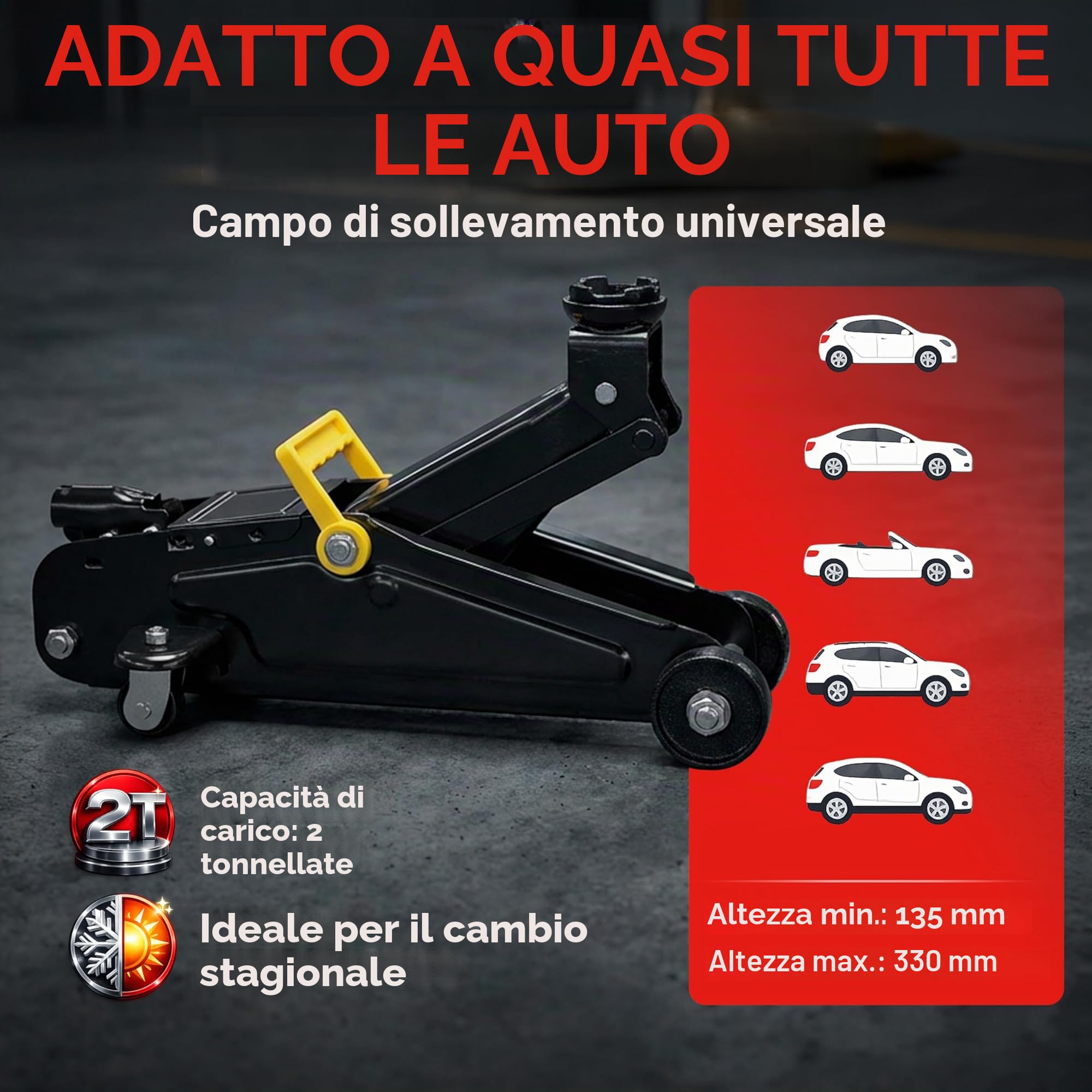 Deuba Cric Idraulico a Carrello 2t 135-330 mm Cambio Gomme Chiave Dinamometrica 6pz. 1/2' 40-210Nm