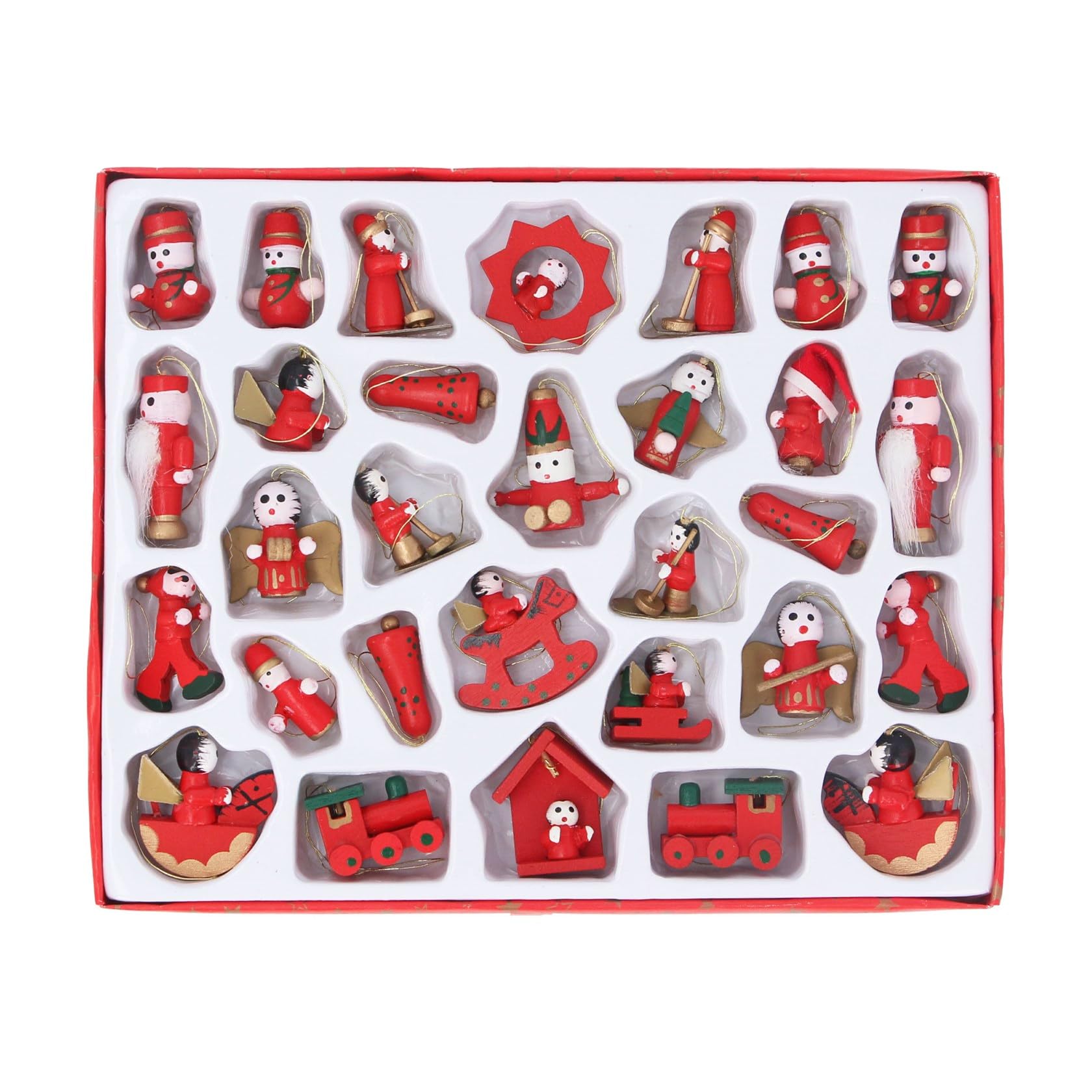 Gisela Graham Multicoloured Miniature Wooden Red Traditional Christmas Tree Decorations
