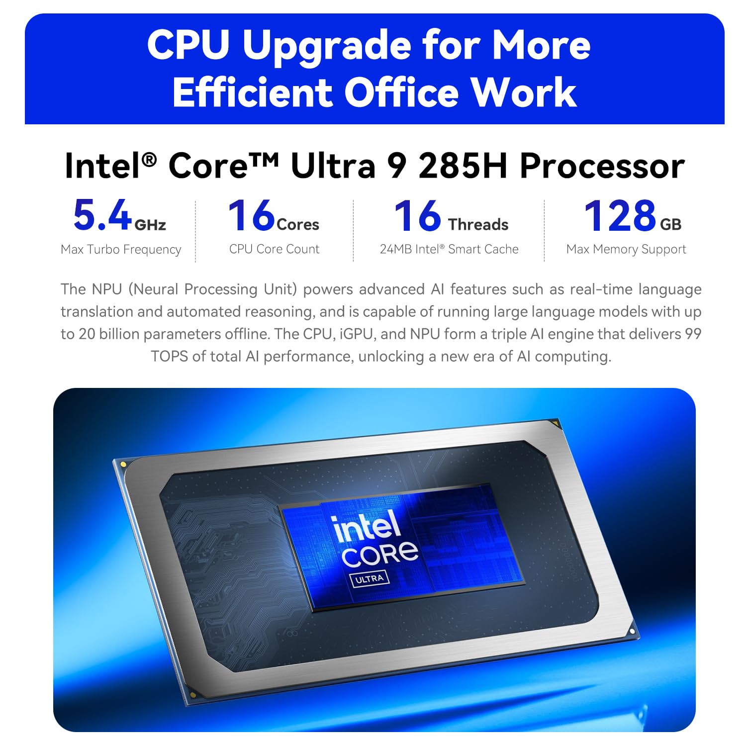 Beelink Mini PC GTi15, Intel Ultra 9 285H (até 5,4GHz) 16C/16T