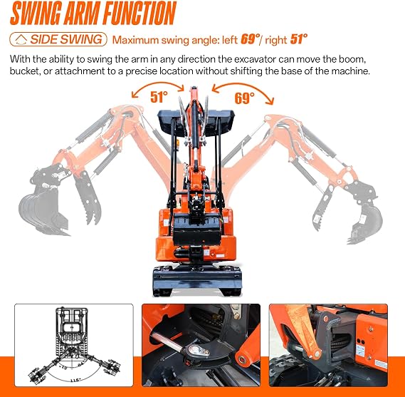1.4 Ton Compact Mini Excavator with B&S Gas Engine & Side Swing