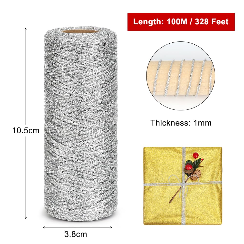 100M Metallic Silver String, 1mm Christmas Silver Thread Wrapping Twine for Gift Christmas Bauble Crafts Decoration - Image 3