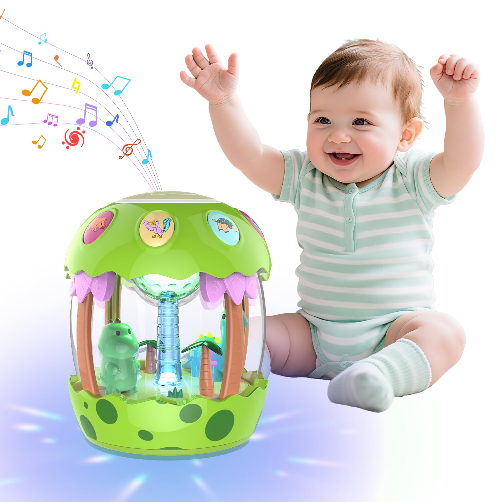 m zimoon Baby Spielzeug ab 6 Monate, Dinosaurier Drehender Projektor Kinderspielzeug mit Licht, Lustige Dinosauriergeräusche & Musik, Kinder Musikspielzeug Geschenke für ab 6-18 Monate Baby (Grüner)