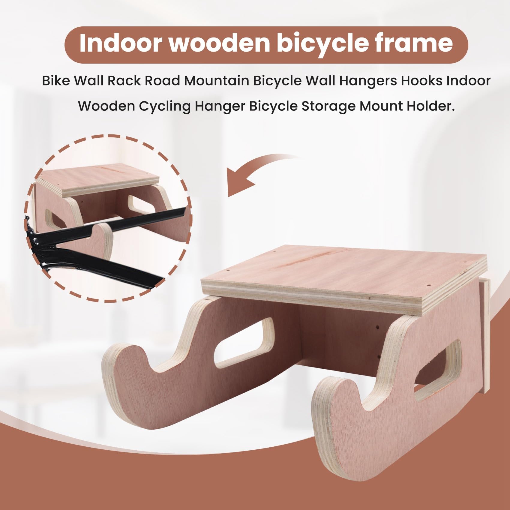 2X Estante Pared para Bicicleta, Colgadores Pared para Bicicleta Montaña y Carretera, para Colgar Bicicletas Madera para Interiores, Soporte para Almacenamiento Bicicletas
